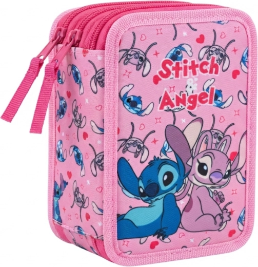Trousse scolaire équipée à trois compartiments Lilo & Stitch Stitch et Angel, rose