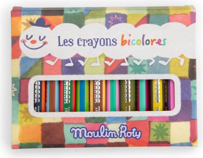 Moulin Roty crayons de couleur bicolores Les Petites Merveilles - 12 pièces