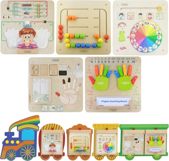 Masterkidz Flex ensemble train 5-en-1 – tableaux sensoriels et moteurs muraux