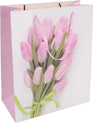 Sac cadeau en papier à motif tulipes 26 × 10 × 32 cm
