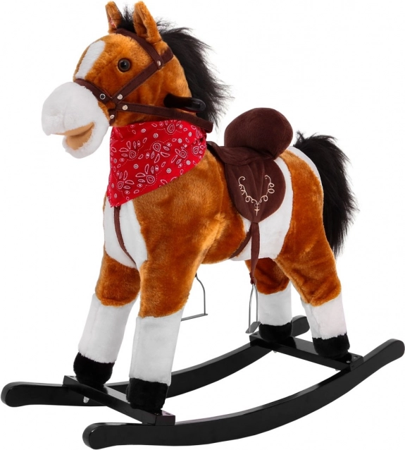 Cheval à bascule en peluche pour enfants avec fonctions interactives – brun clair