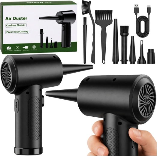 Pistolet souffleur électrique anti-poussière (air duster) USB‑C avec kit d’embouts et de brosses