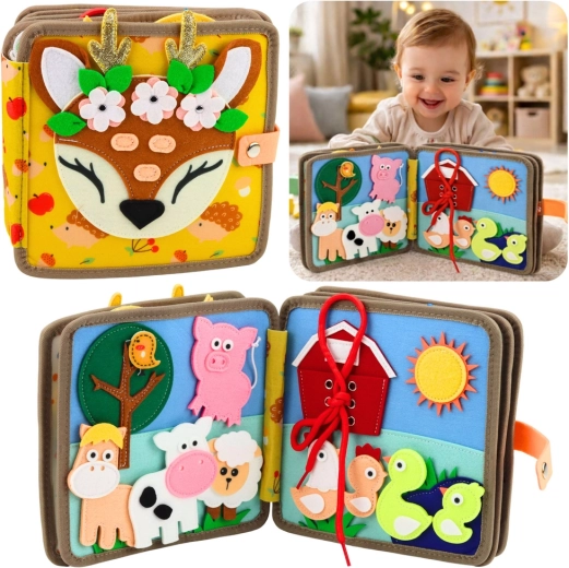 Livre sensoriel en feutrine Faon – livre éducatif interactif pour tout-petits