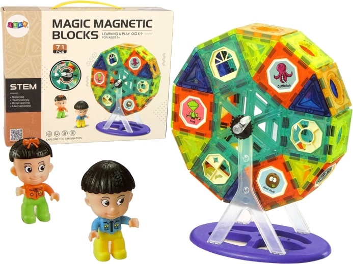 Jeu de construction magnétique 3D – grande roue et manège, 71 pièces
