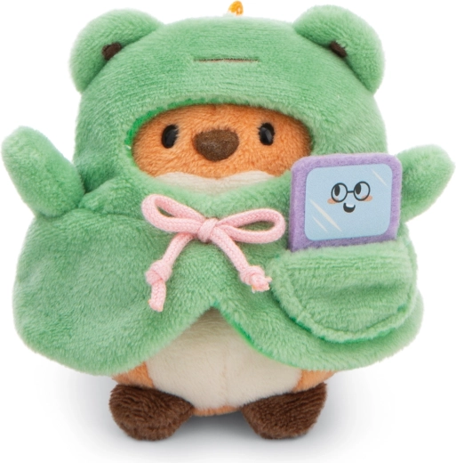 NICI MyMochi renard Geeks en costume de grenouille avec mini jeu vidéo – set peluche 3 en 1, 8 cm