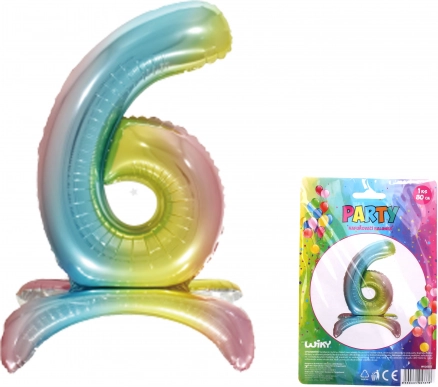 Ballon gonflable chiffre 6 arc-en-ciel 80 cm