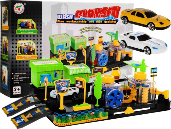 Lavage auto pour enfants 3+ avec set de construction, 2 petites voitures et éléments mobiles