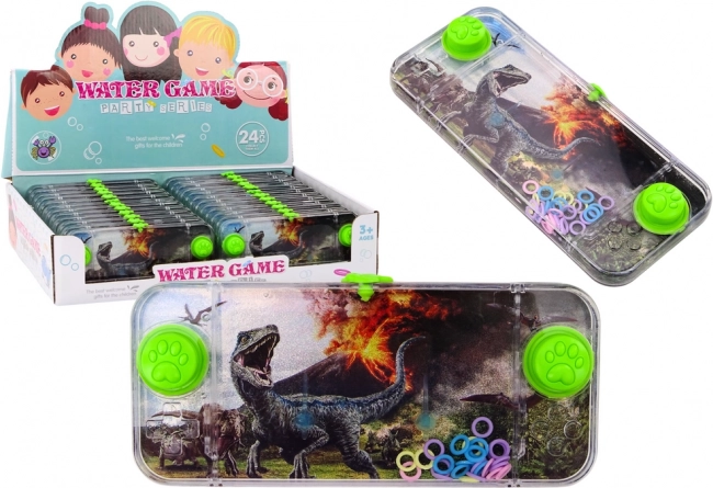 Jeu d’adresse aquatique dinosaure Carnotaurus – console de poche avec boutons verts