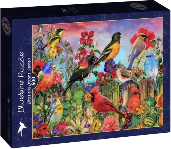 Puzzle Bluebird Oiseaux dans un jardin en fleurs 500 pièces