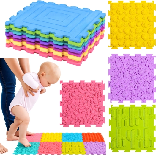Puzzle sensoriel en silicone – tapis de massage et sensoriel 12 pièces (25 × 25 cm)