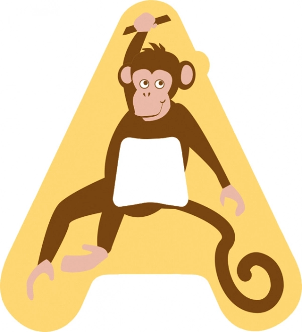 Lettre en bois A - Décoration avec un petit singe