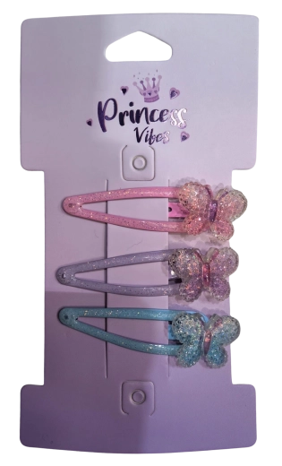 Pink lot de barrettes à cheveux scintillantes avec papillons (3 pcs)
