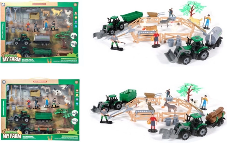 Set de ferme : tracteur avec remorque et accessoires