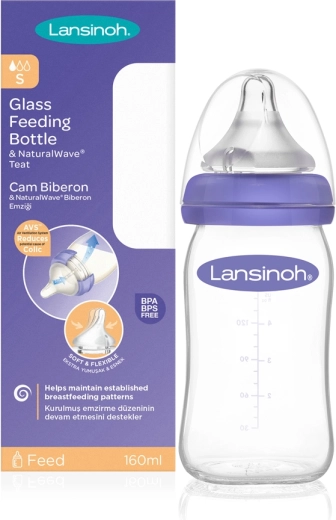 Biberon en verre Lansinoh avec tétine NaturalWave 160 ml