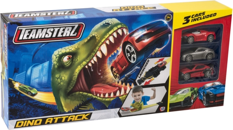 Teamsterz circuit de course avec dinosaure et 2 petites voitures