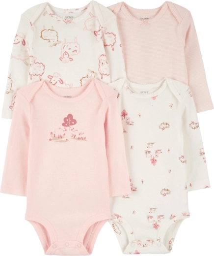 Bodies fille à manches longues Carter’s Pink/Ivory, lot de 4, taille 56