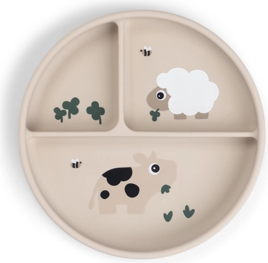 Assiette compartimentée avec ventouse Done by Deer Stick&Stay Tiny farm sable