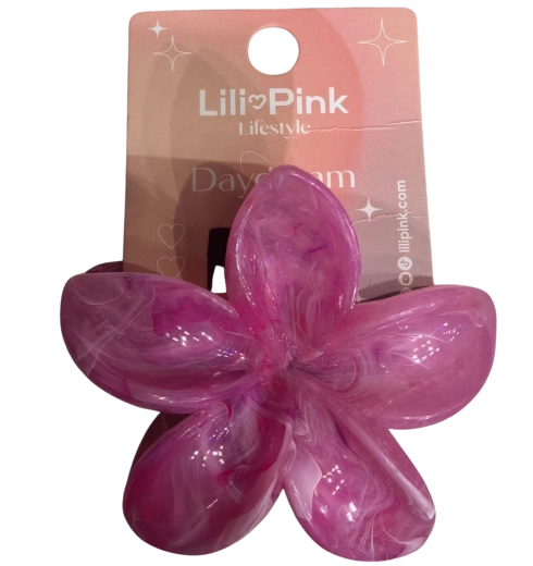 Pince à cheveux PINK grande fleur marbrée rose