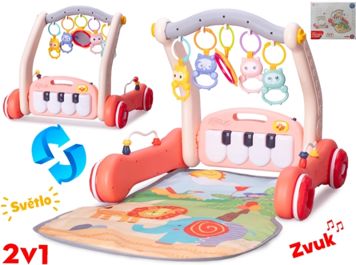Trotteur et tapis d’éveil 2-en-1 avec petit piano rose