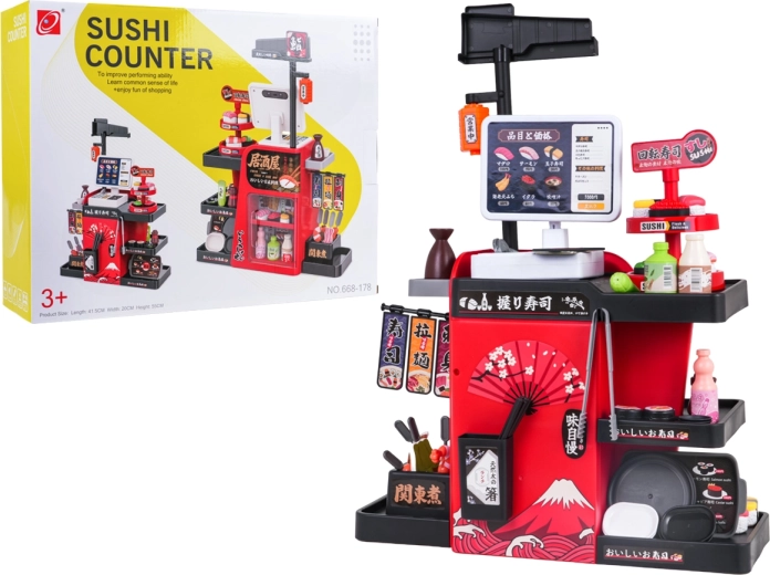 Stand de sushi pour enfants avec caisse enregistreuse, 75 pièces