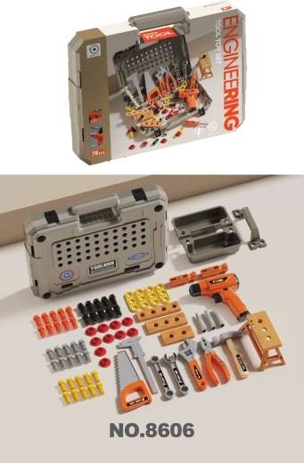 Set d’outils pour enfants dans une mallette avec visseuse électrique, 78 pièces