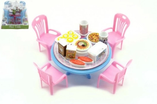 Mobilier pour poupées – table et chaises avec accessoires, plastique, 12 cm