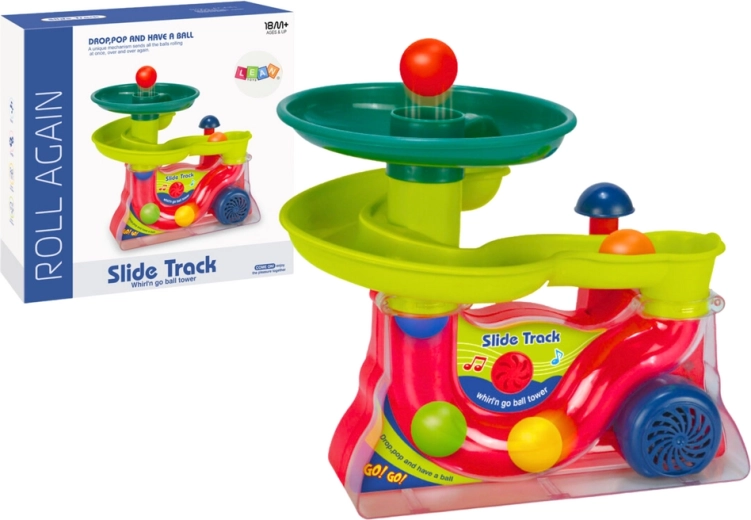 Fontaine colorée avec toboggan à balles avec sons