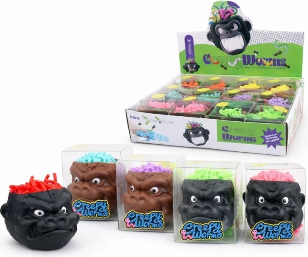 Jouet interactif Creepy Worms – tête de singe avec vers gluants 6 cm
