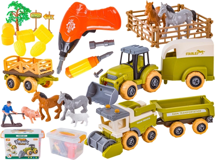 Mini-ferme à assembler – tracteur et moissonneuse-batteuse avec tournevis et animaux