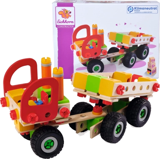 Eichhorn Constructor jeu de construction en bois 4‑en‑1 – camions