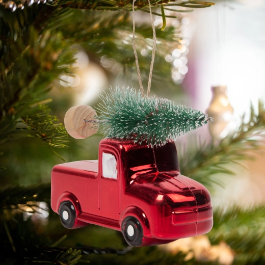 Décoration de Noël pour sapin en forme de voiture avec sapin