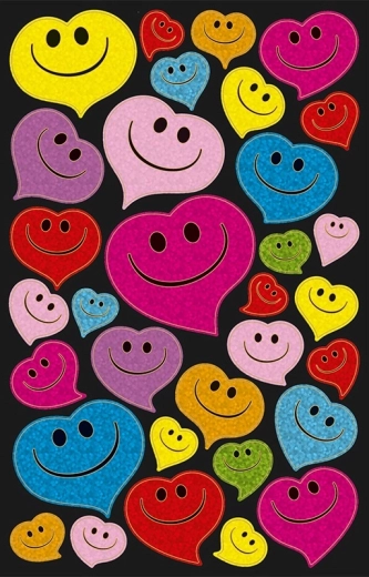 Autocollants cœurs souriants colorés, 30 pcs
