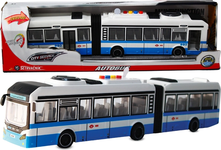 Autobus articulé 1:16 bleu à friction avec sons