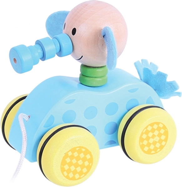 Petit éléphant en bois à tirer avec ficelle