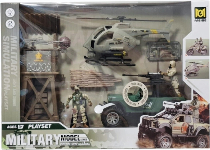 Ensemble militaire avec hélicoptère, véhicule tout-terrain et figurines