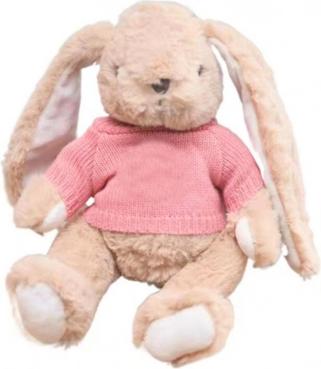 Lapin en peluche avec petit pull rose 22 cm