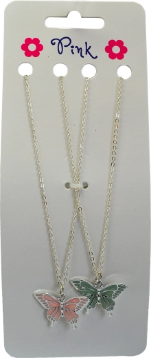 Collier enfant avec pendentif papillon en métal – lot de 2