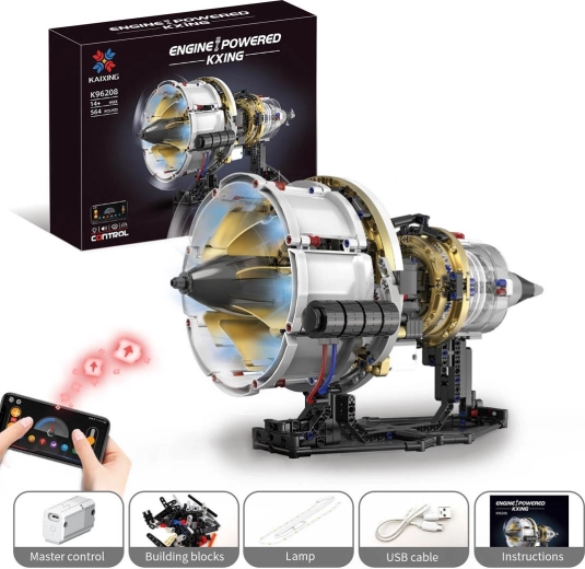 Kit de construction de moteur à turbine avec alimentation USB et éclairage LED – 564 pièces