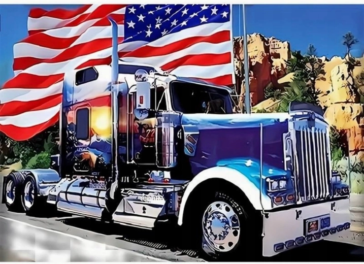 Peinture diamant Voiture américaine avec drapeau 30 × 40 cm