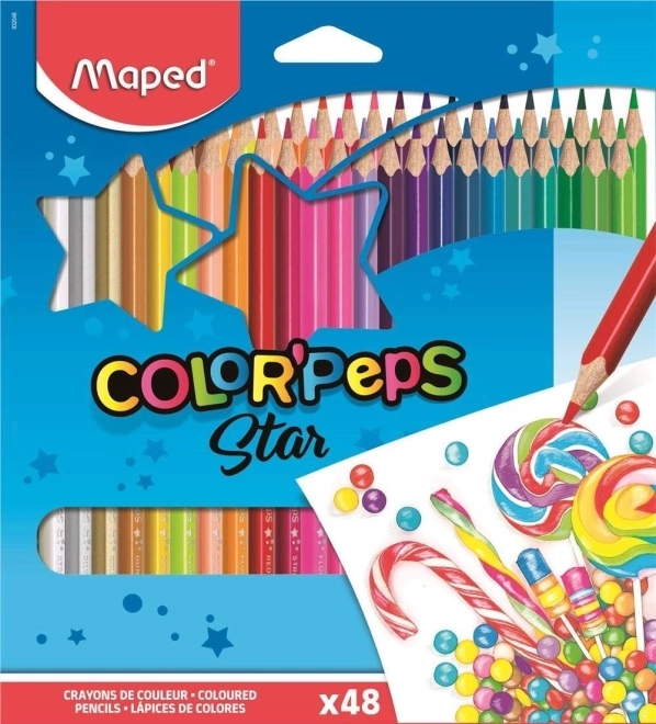 Crayons de couleur triangulaires MAPED Color'Peps, set de 48 couleurs
