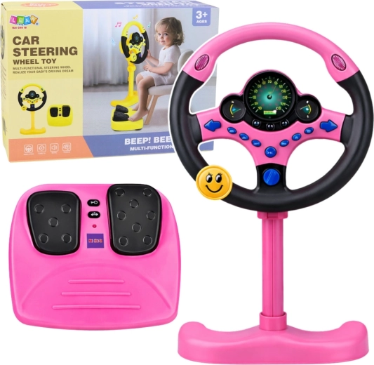 Volant interactif pour enfant avec support et pédales, rose