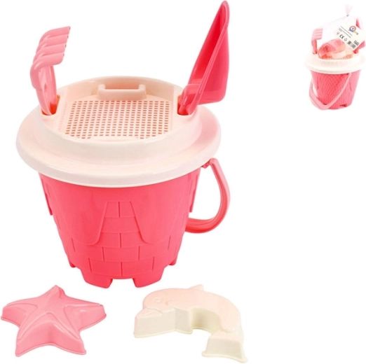 Set rose pour sable avec seau 18 × 26 cm