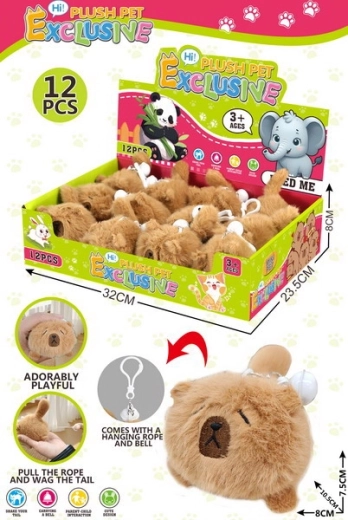 Porte-clés peluche capybara à remontoir 10,5 cm avec grelot