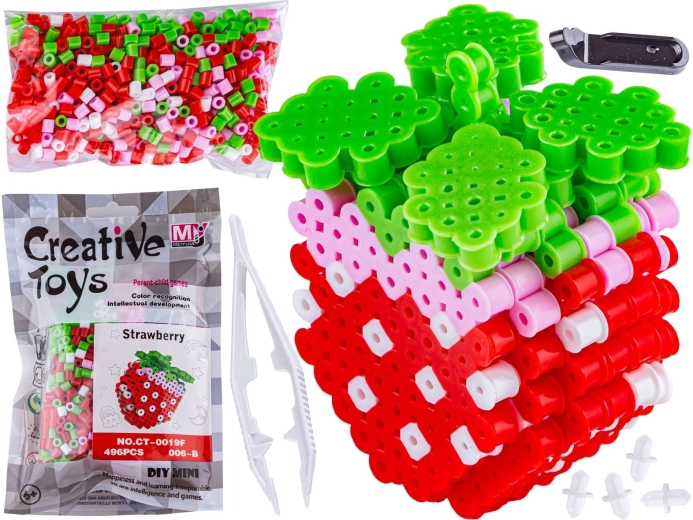 Perles à repasser 3D – gabarit fraise (fruit) en sachet