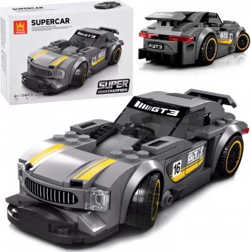 Kit de construction technique voiture de sport argentée 174 pièces avec autocollants