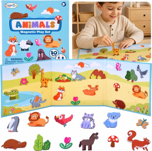 Puzzle magnétique d’animaux avec tableau pliable et 30 aimants