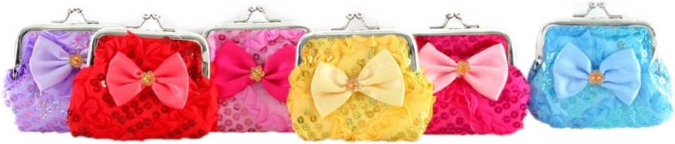 Petite portefeuille pour enfant avec nœud et paillettes 9 cm - 1 pièce