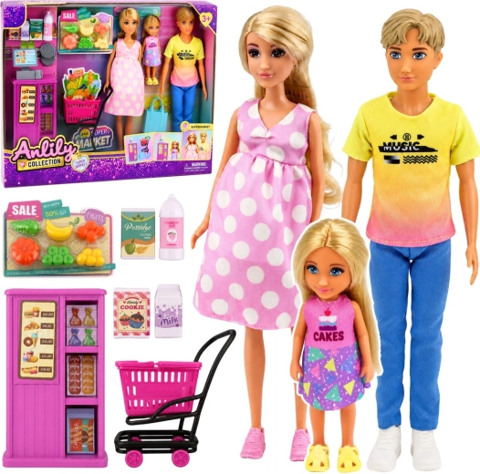 Anlily famille au supermarché – set de 3 poupées avec accessoires