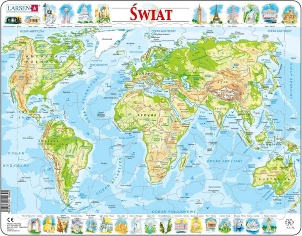 Carte physique du monde Larsen