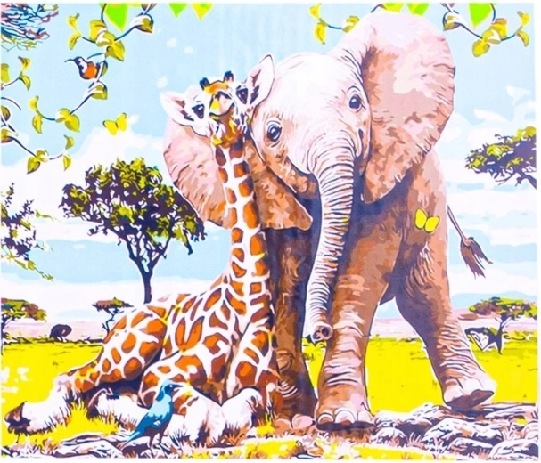 Norimpex Peinture par numéros Éléphant et girafe 40 × 50 cm